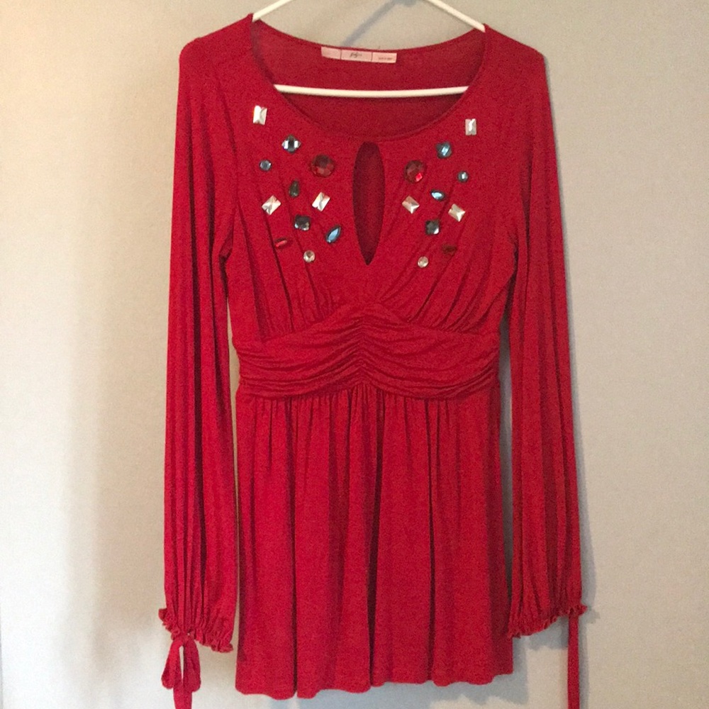 Nordstrom Gibson Red Jeweled Top size Medium